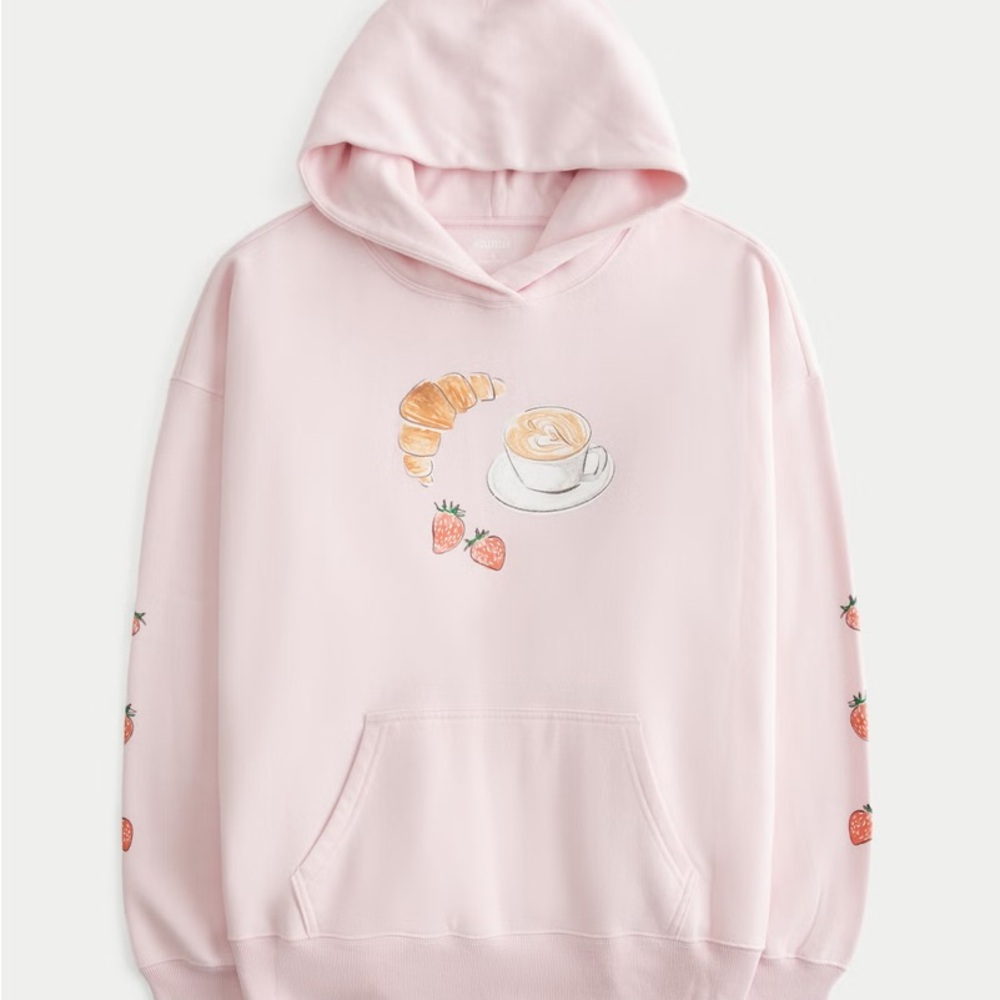 Hollister Light Pink Cafe Croissant Graphic Hoodie